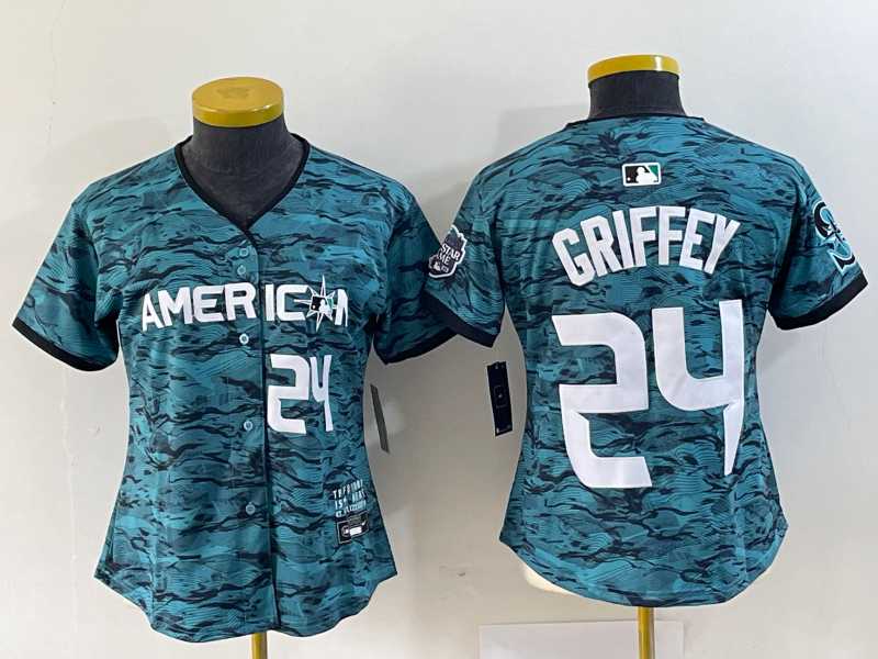 Women%27s Seattle Mariners #24 Ken Griffey Number Teal 2023 All Star Cool Base Stitched Jersey->mlb womens jerseys->MLB Jersey